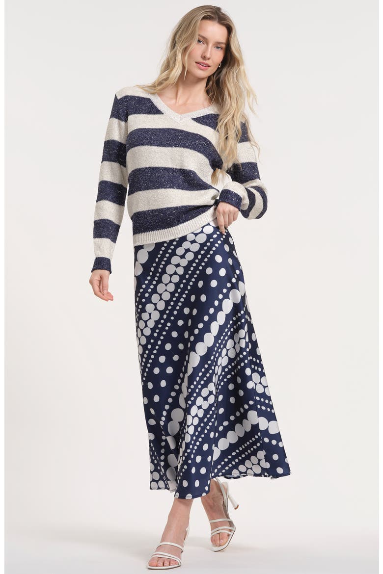 Mia Bias Cut Midi Skirt, Alternate, color, DOT NAVY