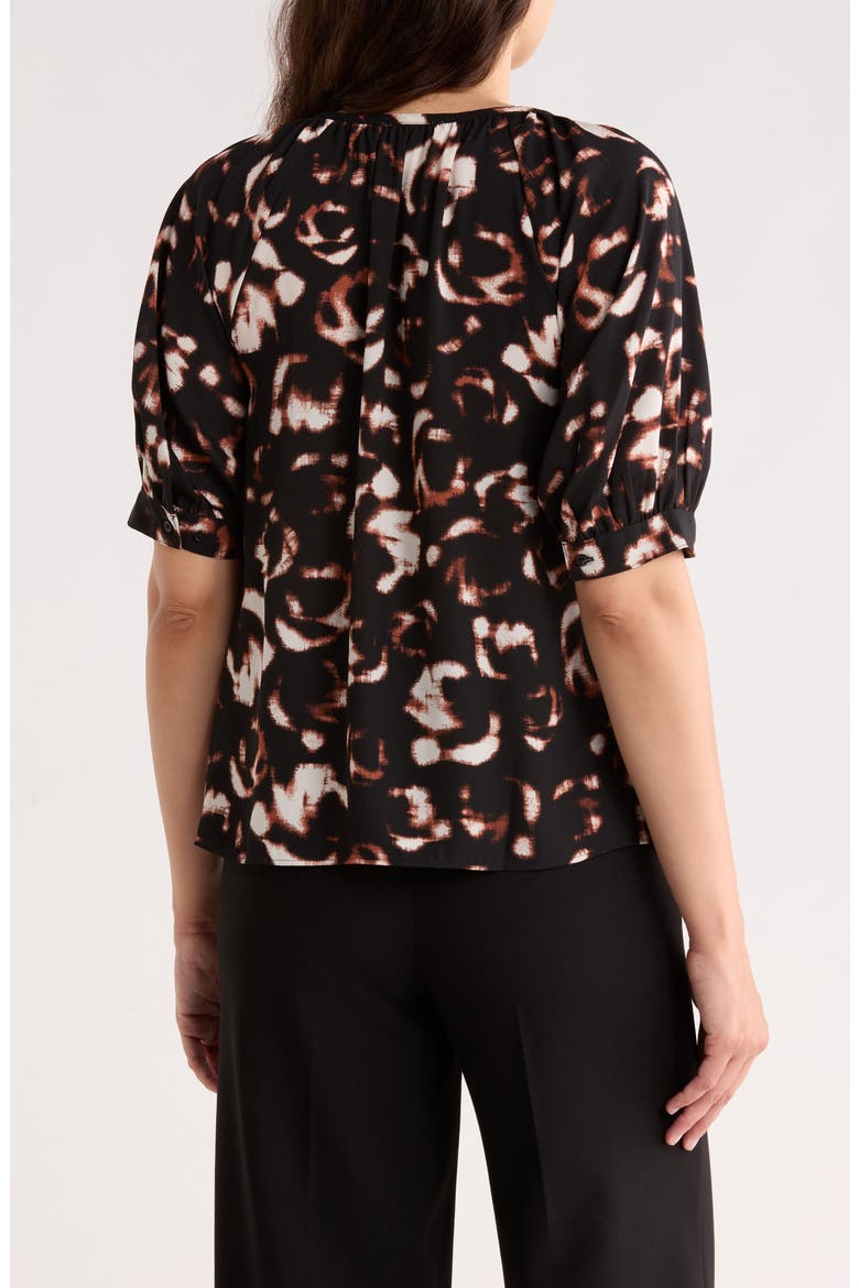 Gathered Neck Puff Sleeve Top, Alternate, color, BLACK- IVORY FLORAL CAMO