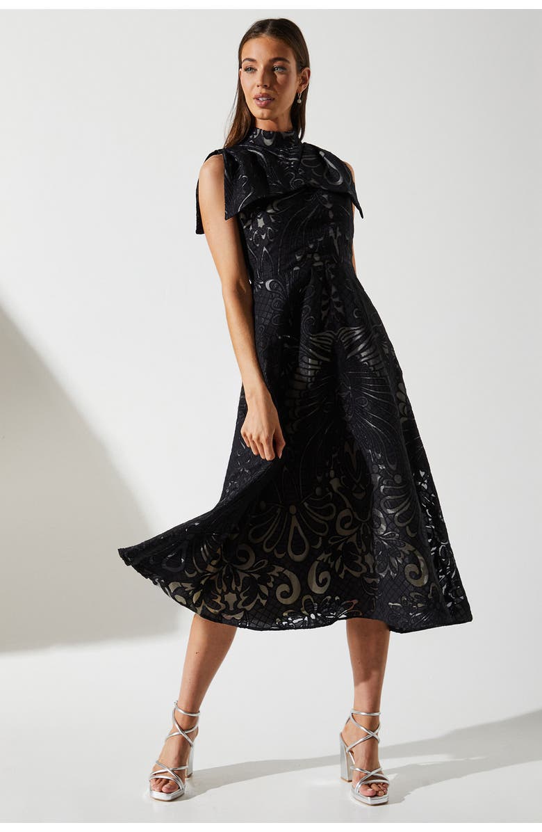 Coast Bow Sleeve Jacquard Dress, Main, color, Black