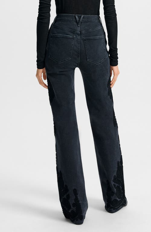 Veronica Beard Crosbie Paisley Embroidered High Waist Wide Leg Jeans In Black