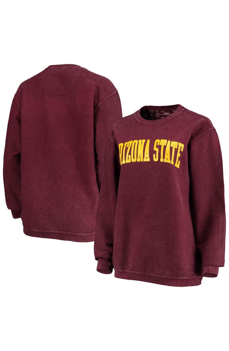 PRESSBOX Women's Pressbox Maroon Arizona State Sun Devils Comfy Cord Vintage Wash Basic Arch Pullover Sweatshirt, Main, color, 