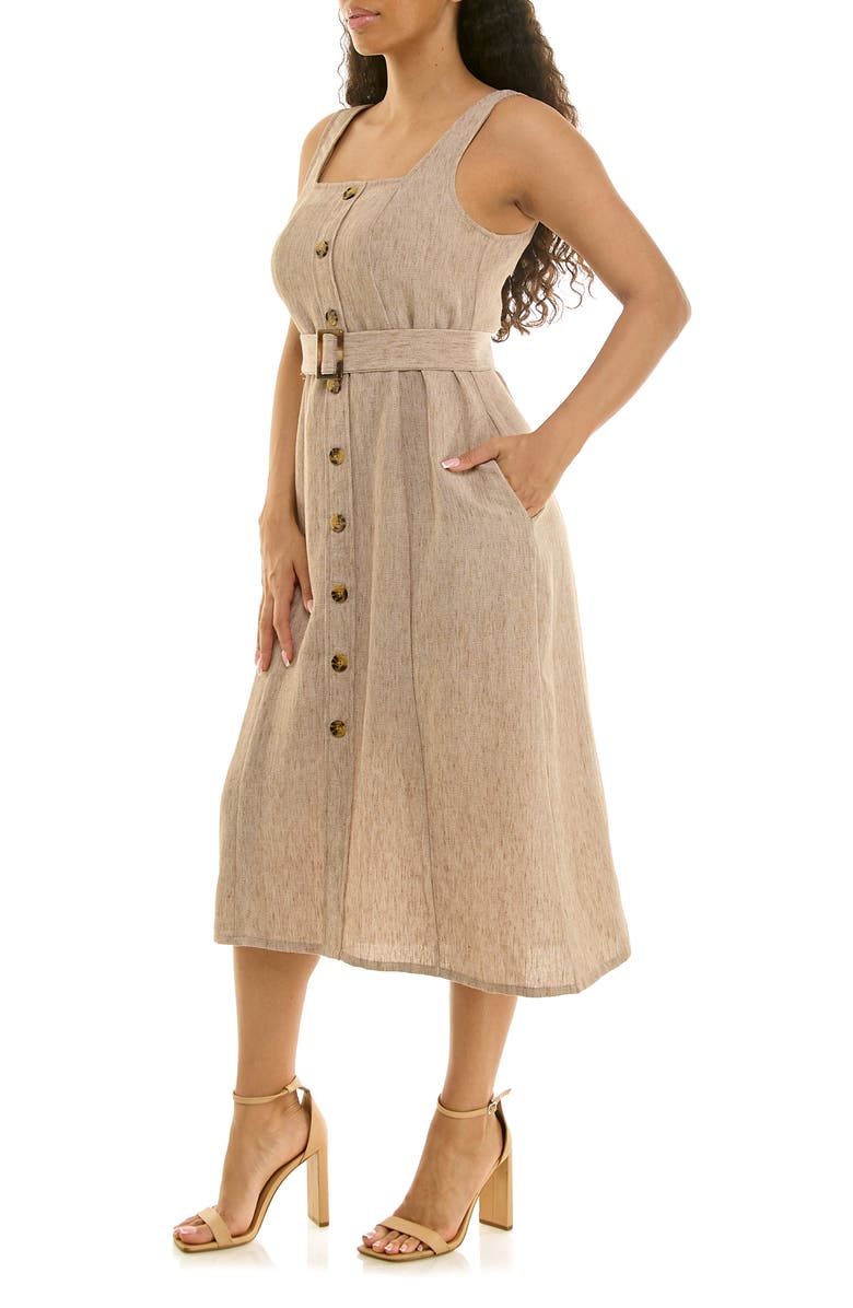 Nina Leonard Square Neck Button Front Dress, Alternate, color, Taupe