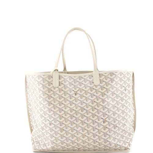 Pre-owned Goyard  Goyard Anjou Reversible Tote Embroidered Coated Canvas Pm In White
