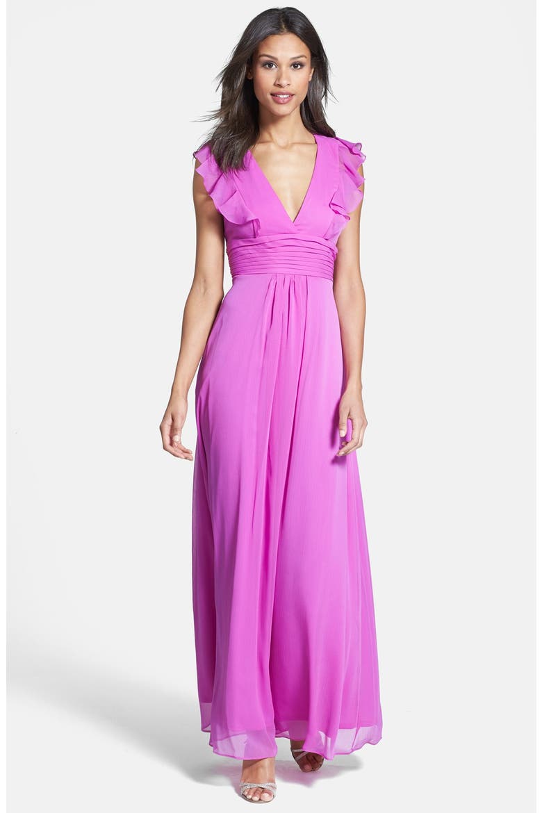 Ruffled Open Back Chiffon Maxi Dress, Main, color, DEWBERRY