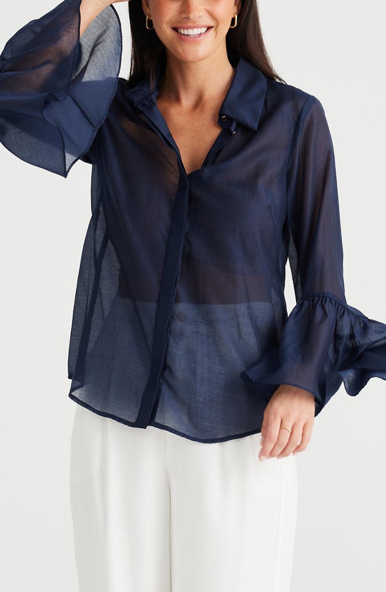Brave+True Miranda Bell Sleeve Button-Up Shirt, Alternate, color, Navy