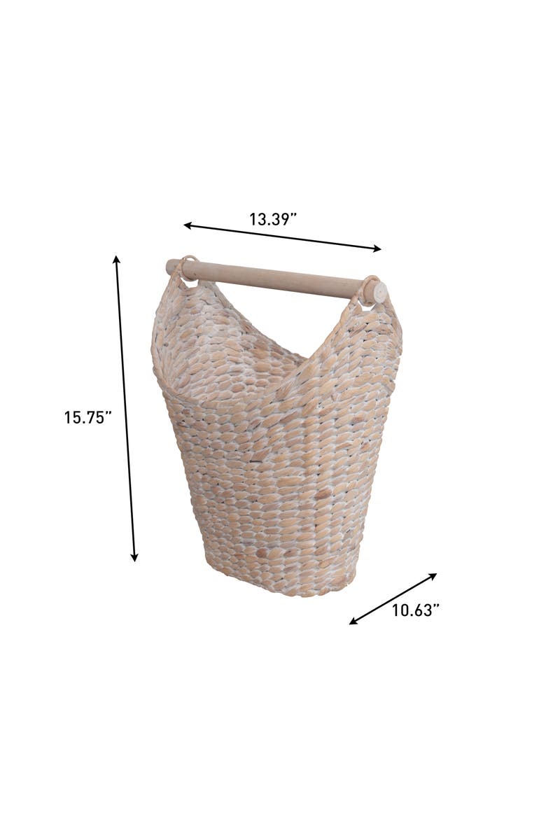 Talia Classic Coastal Hand-Woven Water Hyacinth Toilet Paper Basket with Wood Bar, Alternate, color, White Wash