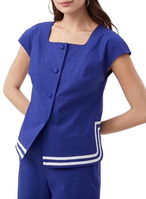 Trina Turk Valence Button Front Linen Top In Cobalt Cove