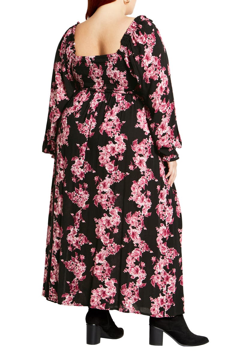 Calla Print Long Sleeve Maxi Dress, Alternate, color, BLACK/ PINK FLORAL