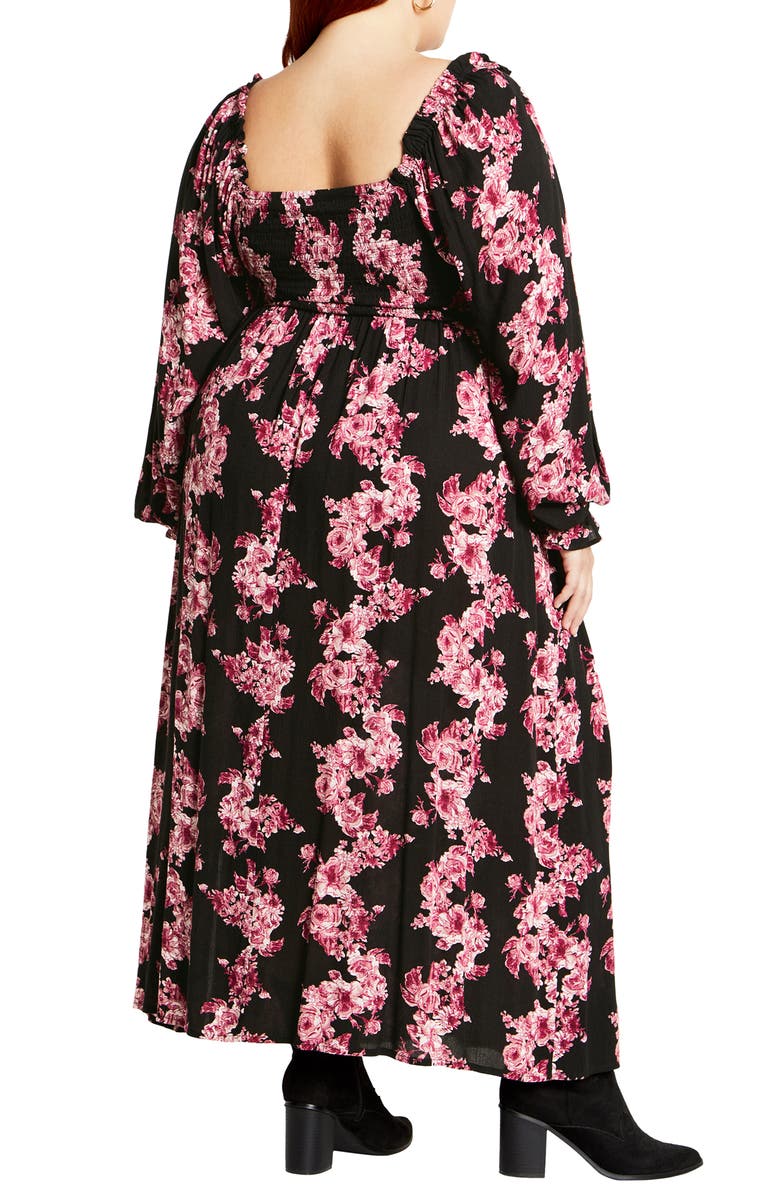 City Chic Calla Print Long Sleeve Maxi Dress, Alternate, color, Black/ Pink Floral