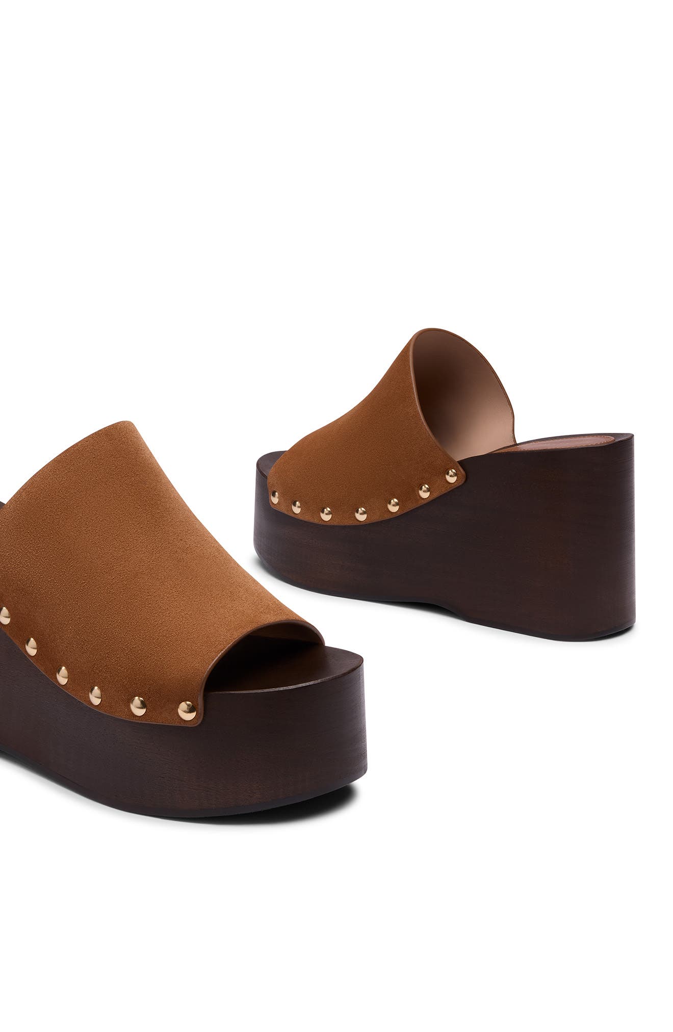 Stuart Weitzman Kate Studded Wedge Platform Slide Sandal, Alternate, color, Doe