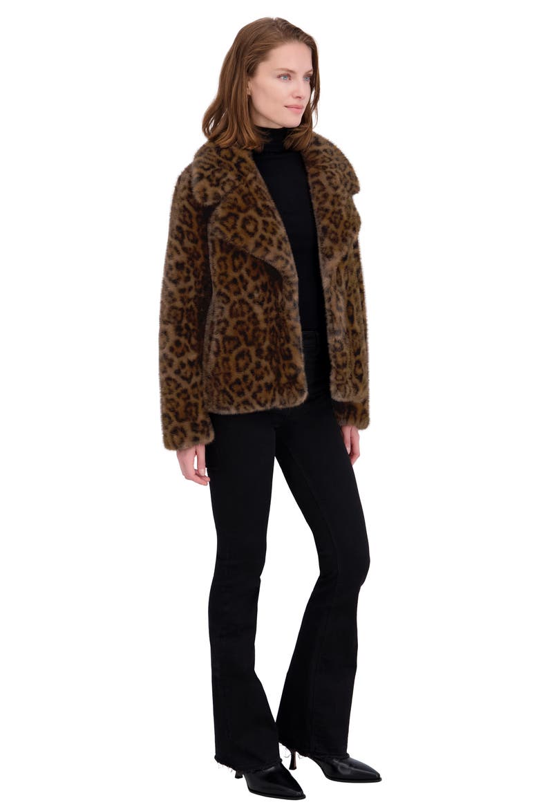 Leopard Print Faux Fur Jacket, Alternate, color, BROWN