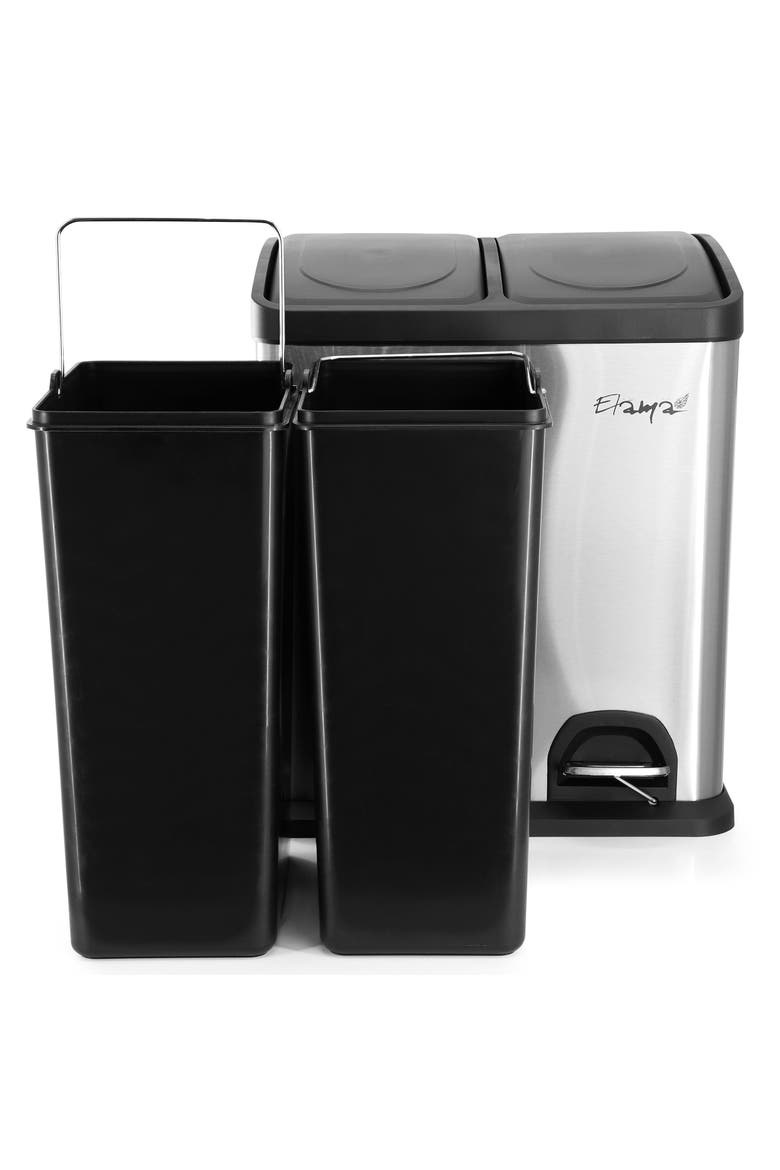 2 Section 4 Gallon Trash and Recycling Step Bin, Alternate, color, Silver