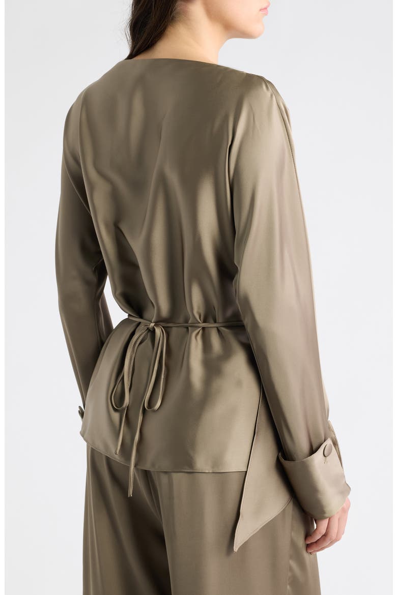 Satin Tie Front Top, Alternate, color, MUSHROOM