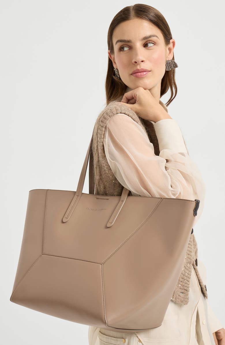 Brunello Cucinelli Calfskin BC Duo bag, Alternate, color, Hazelnut