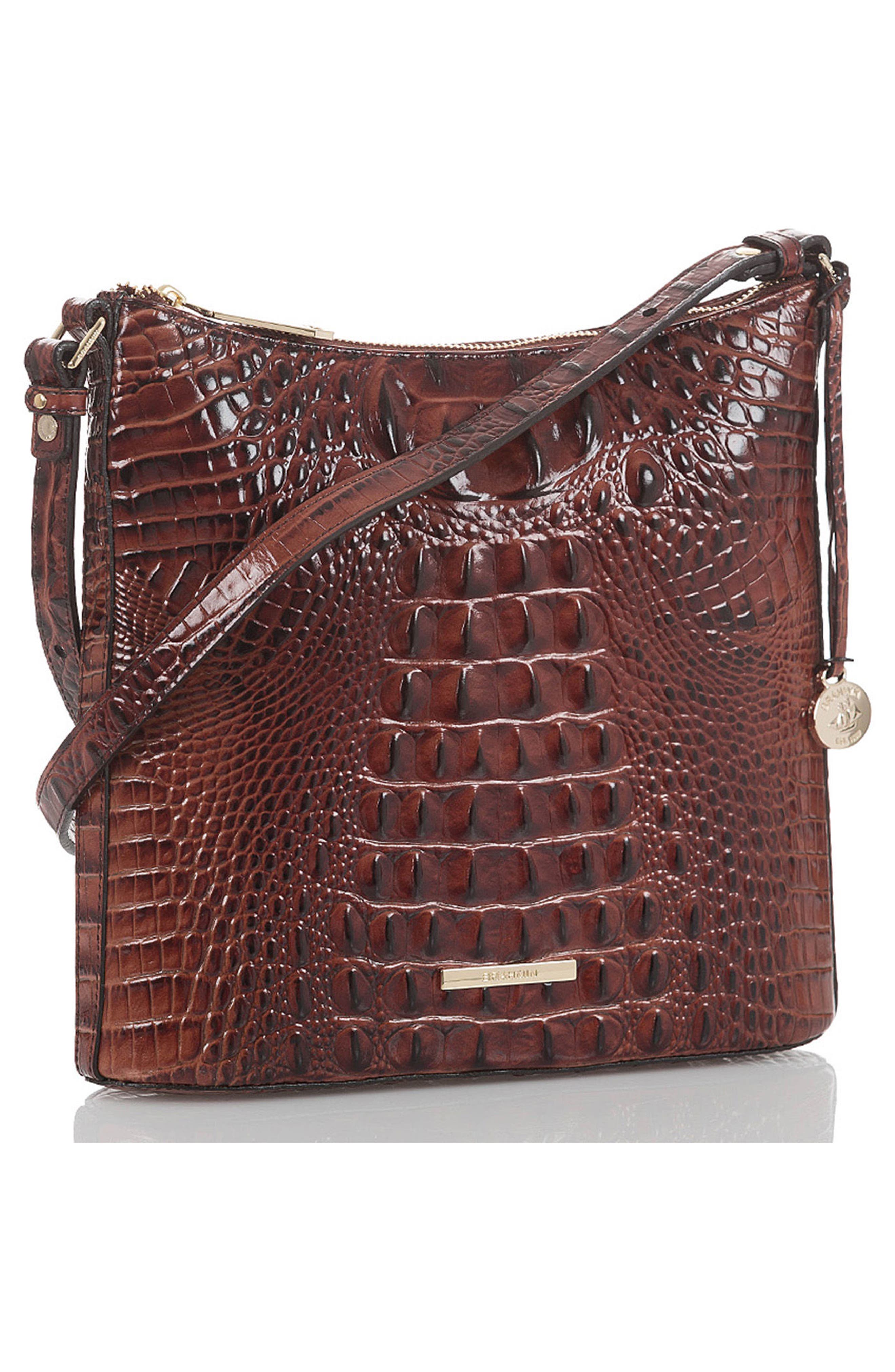 Katie Croc Embossed Leather Crossbody Bag, Alternate, color, PECAN