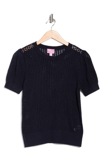 Muse Pointelle Knt Short Sleeve Sweater In Black