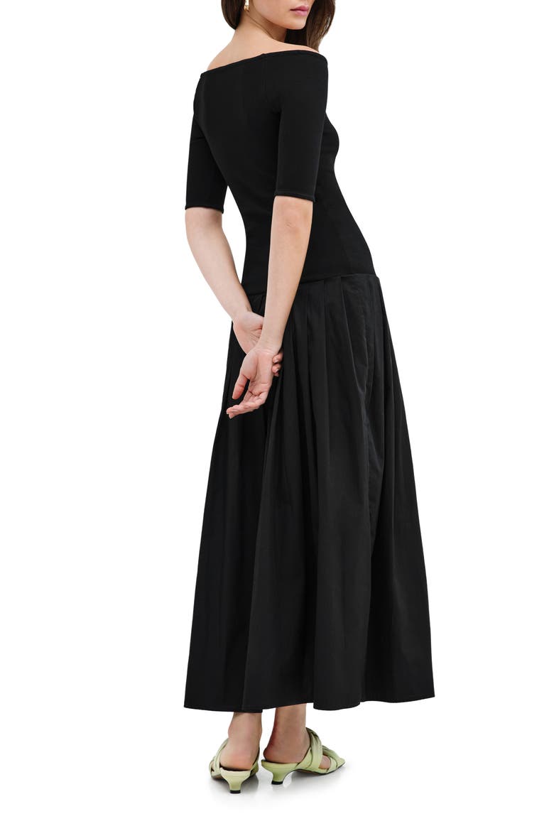 Mila Off the Shoulder Mixed Media Maxi Dress, Alternate, color, BLACK