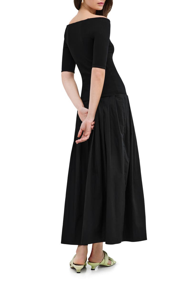 Marcella Mila Off the Shoulder Mixed Media Maxi Dress, Alternate, color, Black