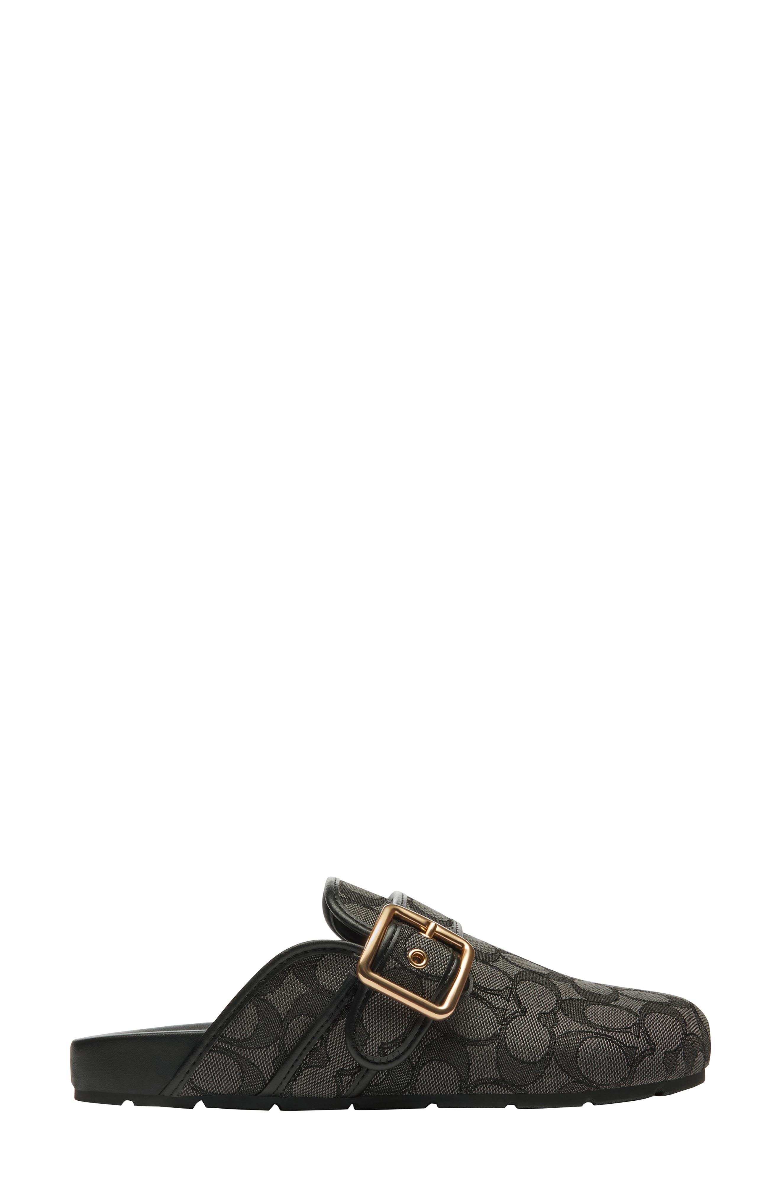 COACH Archival Signature Jacquard Buckle Clog, Alternate, color, Smoke/ Coal/ Black
