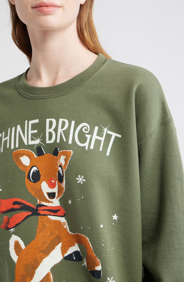Junk Food Rudolph Shine Bright Crewneck Sweatshirt, Alternate, color, Military Green