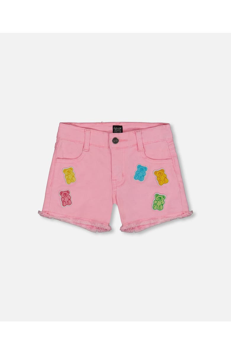 Deux par Deux Girl's Jean Short With Embroidery Pink And Multicolored Gummies, Main, color, 