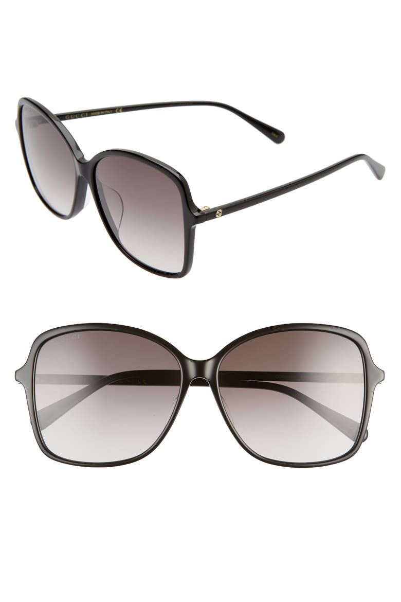 60mm Rectangular Sunglasses, Main, color, BLACK/ GREY GRADIENT