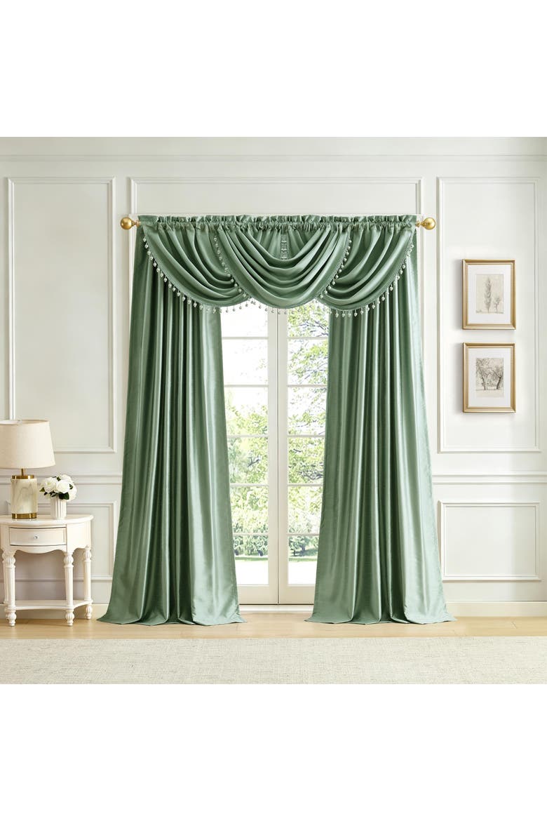Imperial Faux Silk Waterfall Window Valance, Alternate, color, Sage