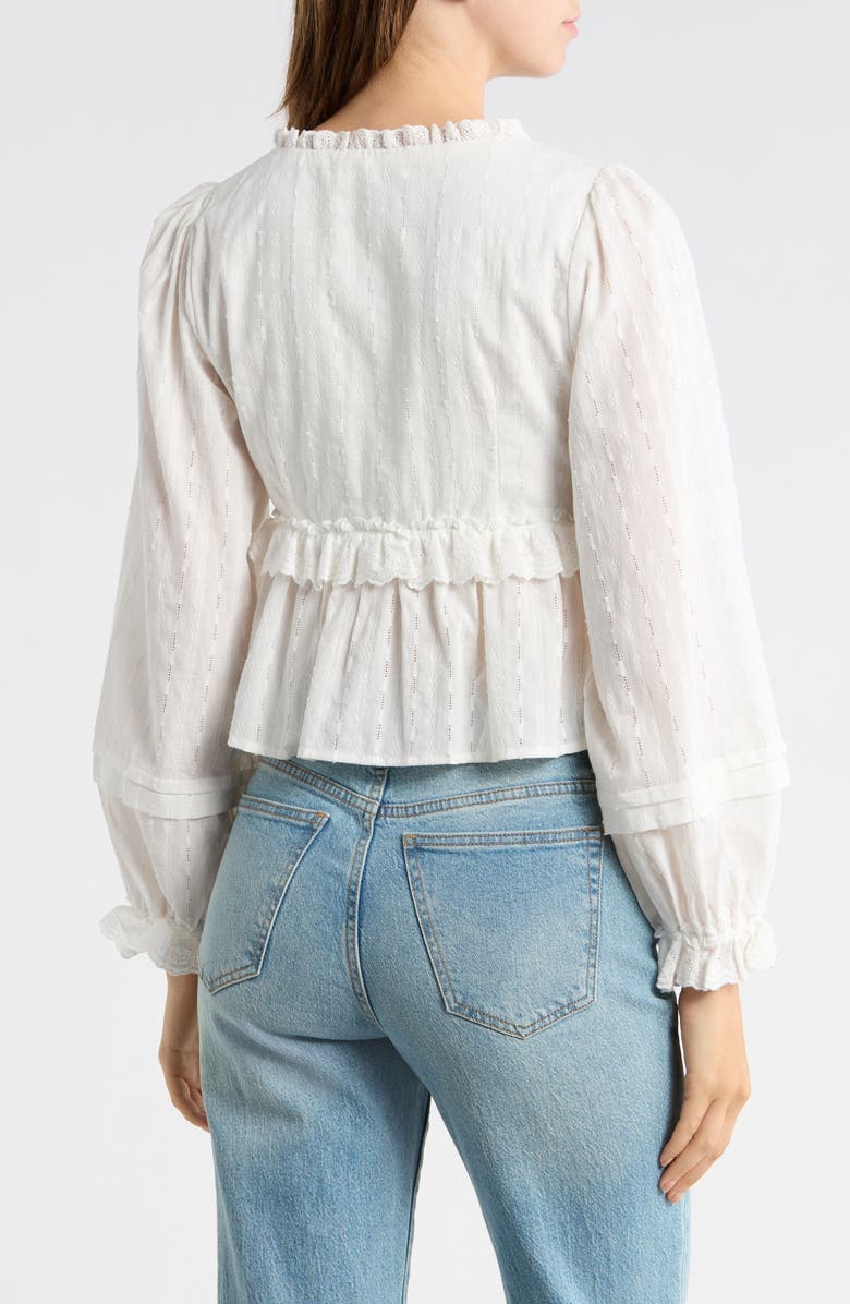 Lush Embroidered Eyelet Long Sleeve Peplum Crop Top, Alternate, color, Off White
