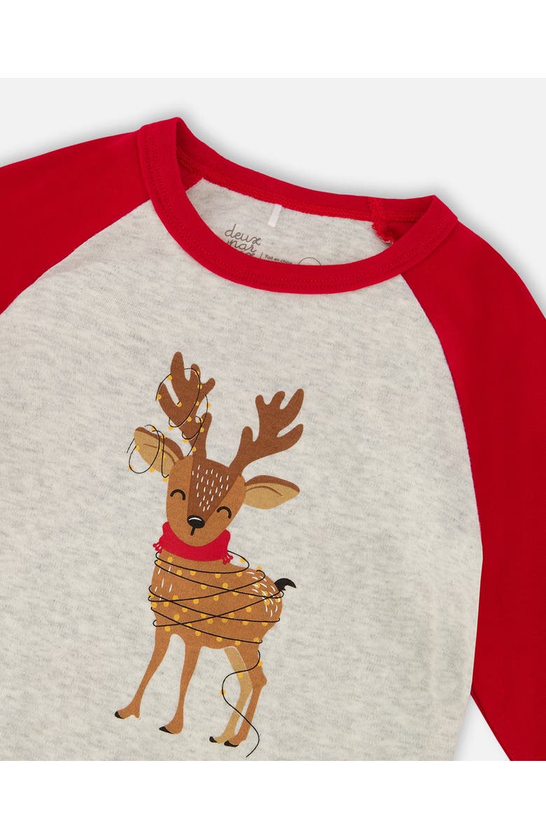 Deux par Deux Two-Piece Organic Cotton Pajama Set Reindeer, Alternate, color, Beige