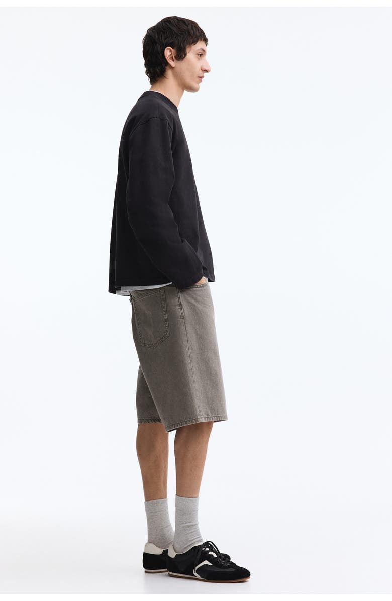 H&M Relaxed Denim Shorts, Alternate, color, Beige