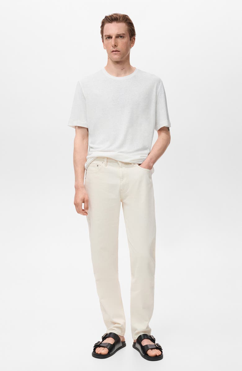 MANGO Slim Fit Linen Blend T-Shirt, Alternate, color, White