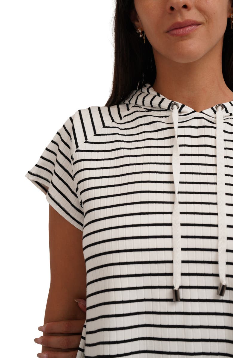 CYRUS Stripe Rib Short Sleeve Hoodie, Alternate, color, Bone/ Black