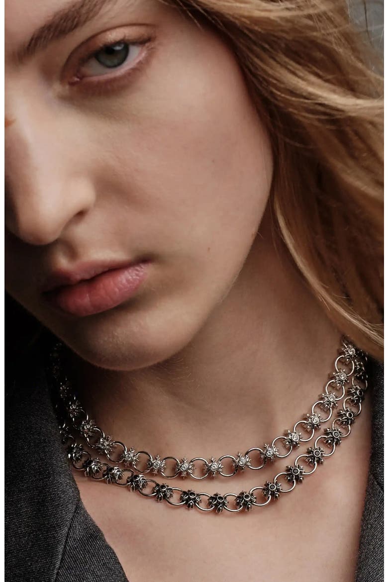 Triple Moon Crest Collar Necklace, Alternate, color, 925 STERLING SILVER