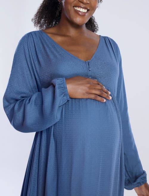 Motherhood Maternity Long Sleeve Button Front Maternity Midi Dress In Vintage Indigo