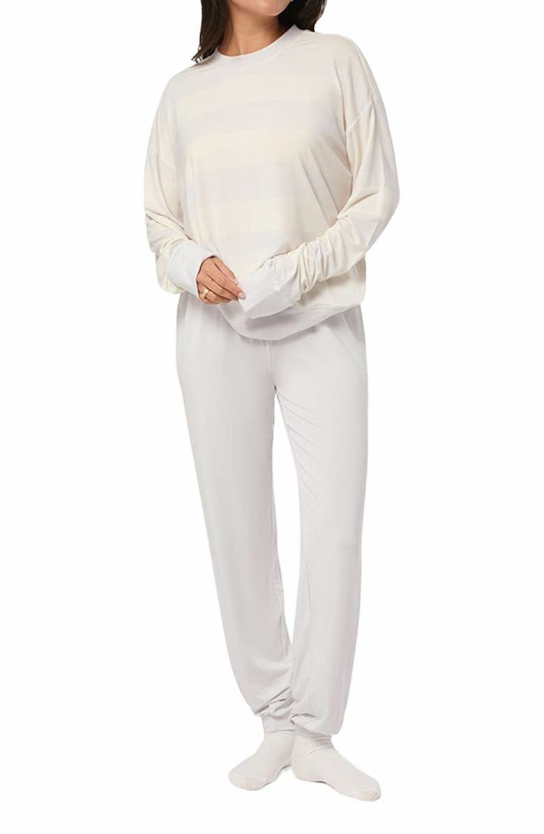 WeWoreWhat Oversized Long Sleeve Crewneck Top, Alternate, color, Cloudgry/Ivory