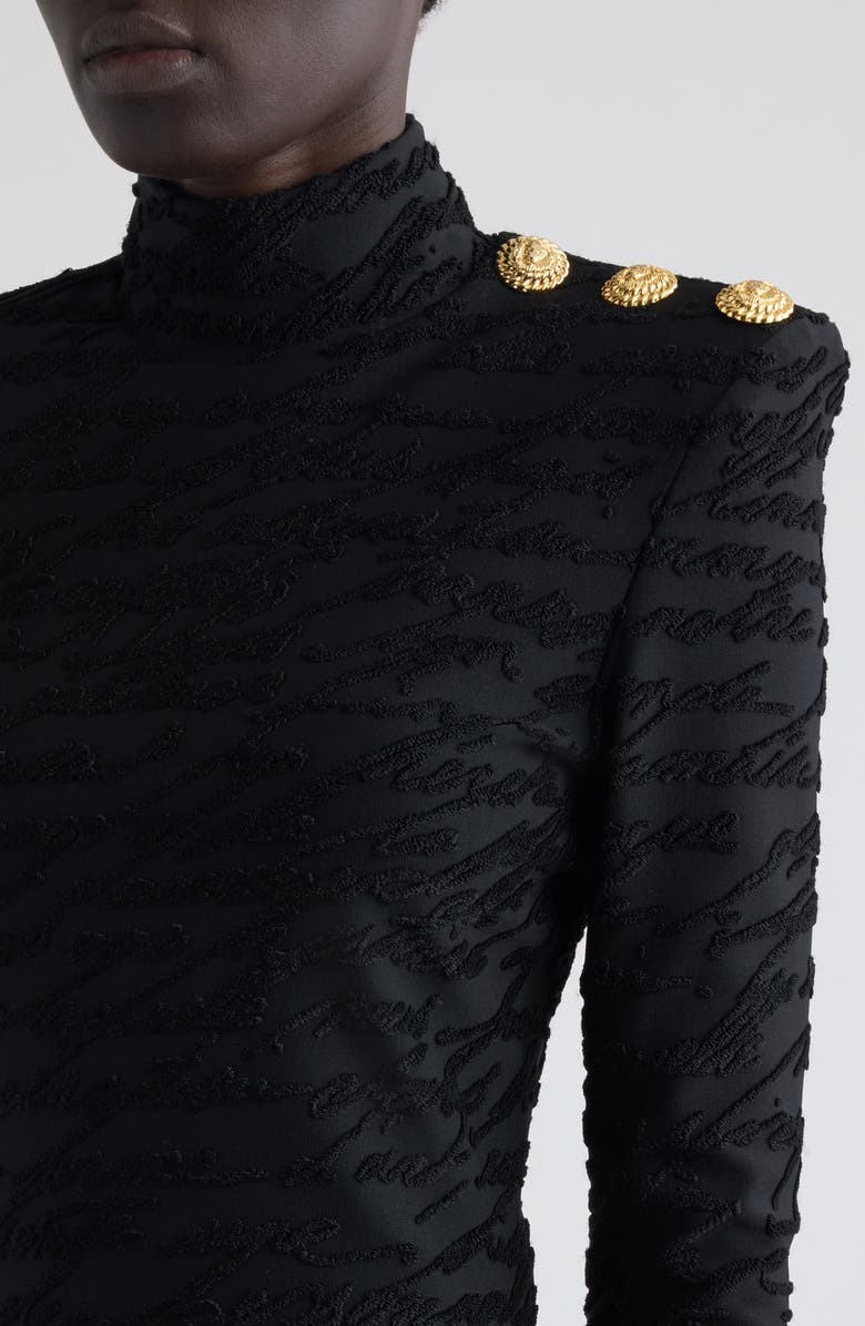 Balmain Love Letter Jacquard Long Sleeve Minidress, Alternate, color,