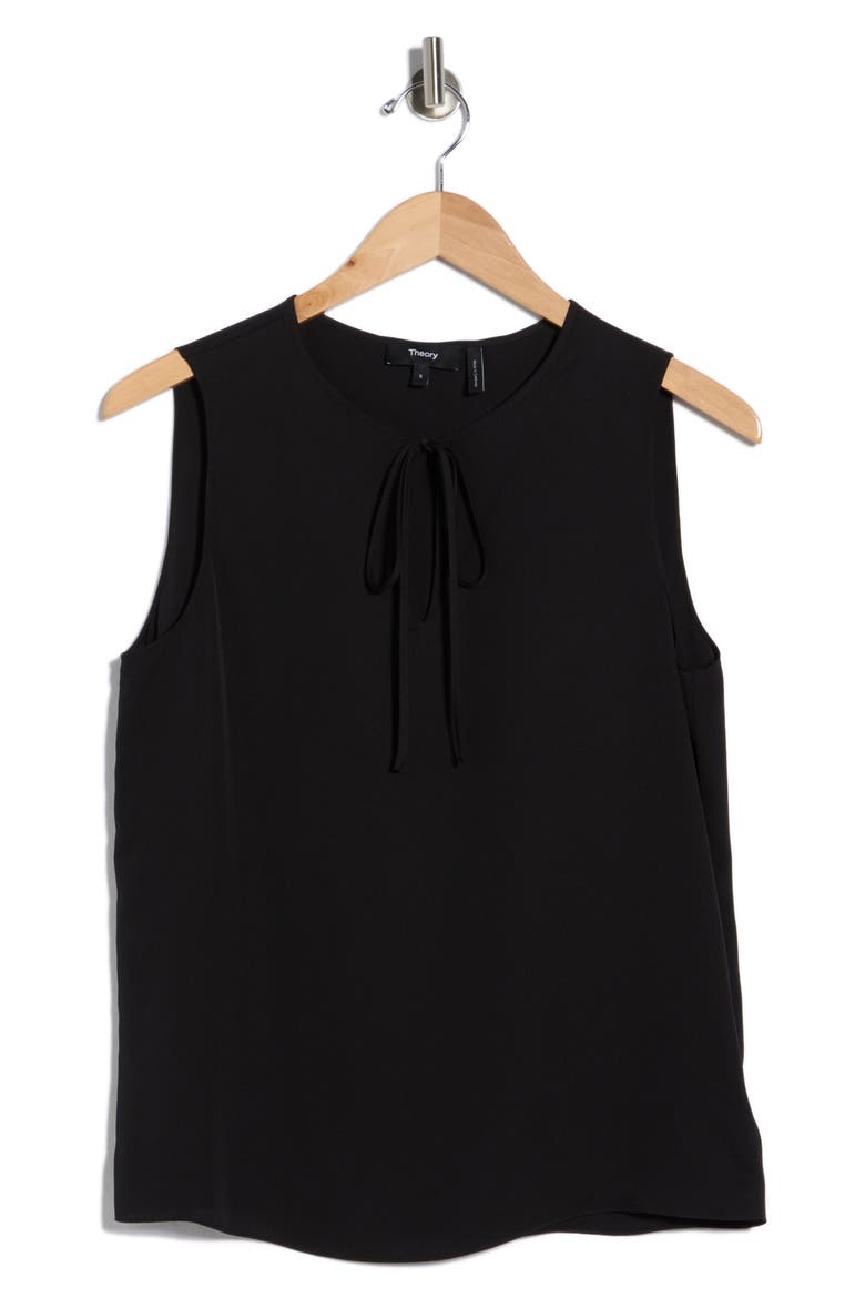 Split Neck Silk Shell, Alternate, color, BLACK