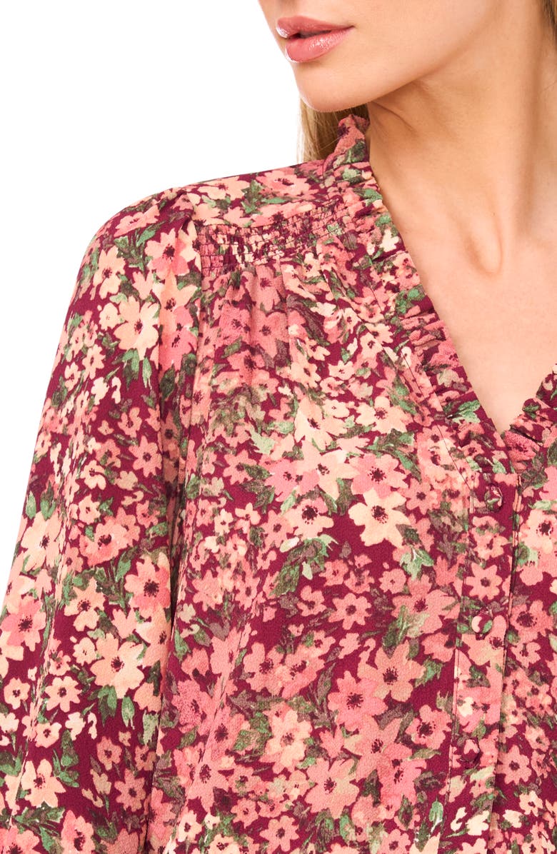CeCe Flower Print Three-Quarter Sleeve Button-Up Shirt, Alternate, color, 