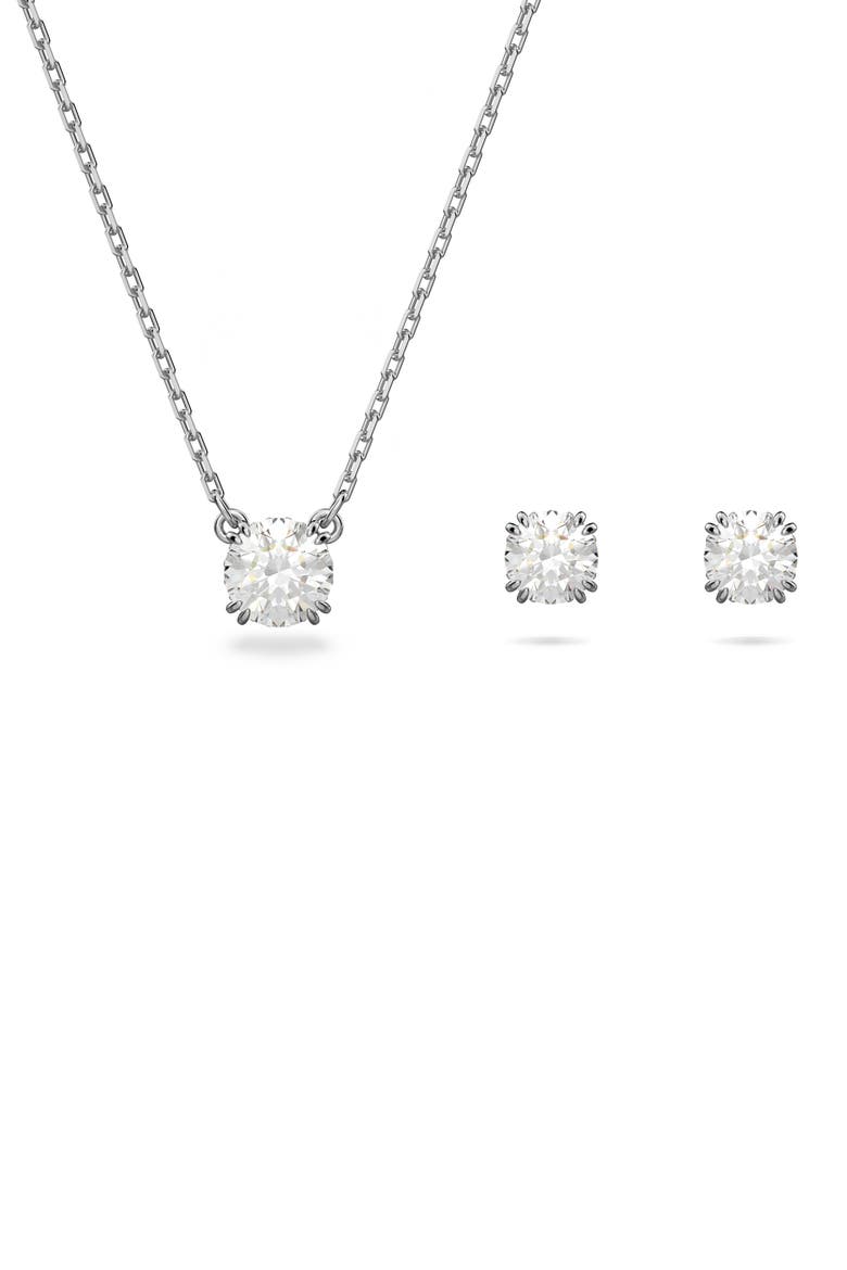 Stilla Stud Earrings & Necklace Set, Main, color, SILVER