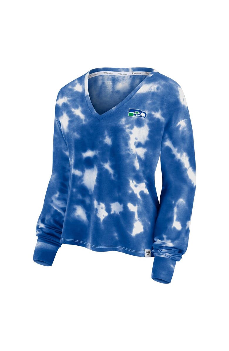 FANATICS Women's Fanatics Branded White/Royal Seattle Seahawks Sport Resort Tie-Dye V-Neck Long Sleeve T-Shirt, Alternate, color, 