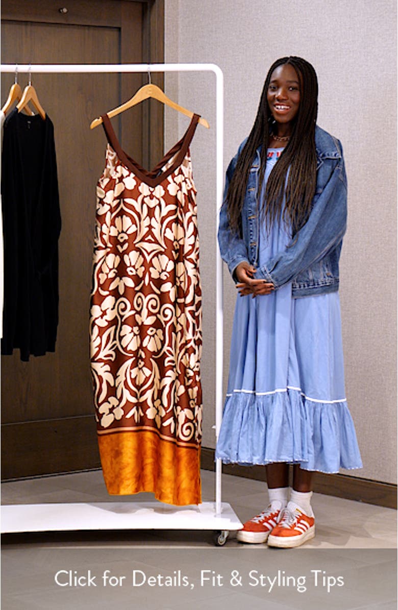 Floral Border Print Sleeveless Satin Maxi Dress, sales video thumbnail