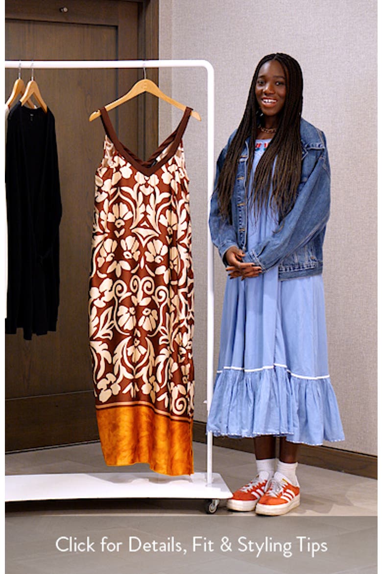 Floral Border Print Sleeveless Satin Maxi Dress video