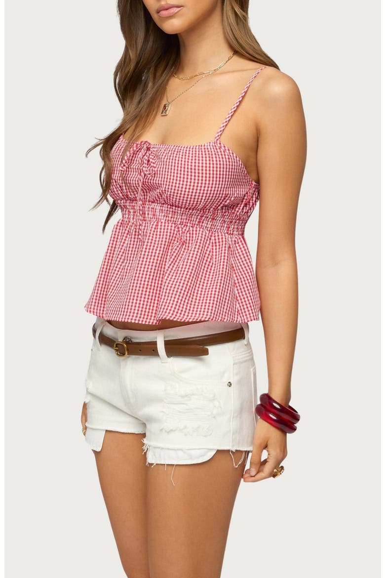 Zahara Gingham Cotton Babydoll Camisole, Alternate, color, RED