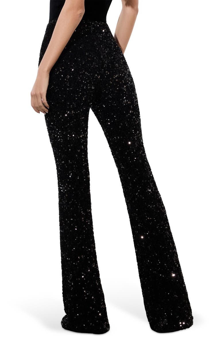 Alice + Olivia Sequin Bootcut Pants, Alternate, color, Black
