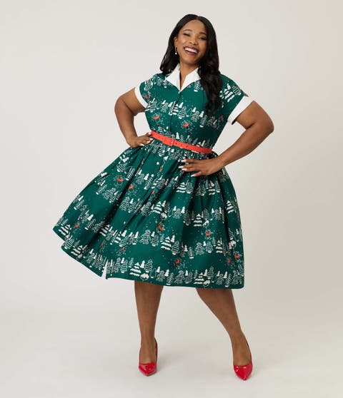 Plus Size Collared Short Sleeved Belted Alexis Swing Dress