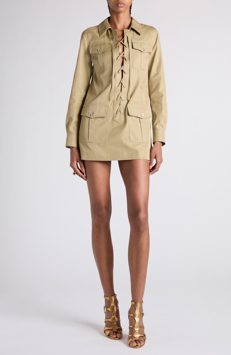 TOM FORD Long Sleeve Cotton & Silk Twill Utility Dress, Main, color, 