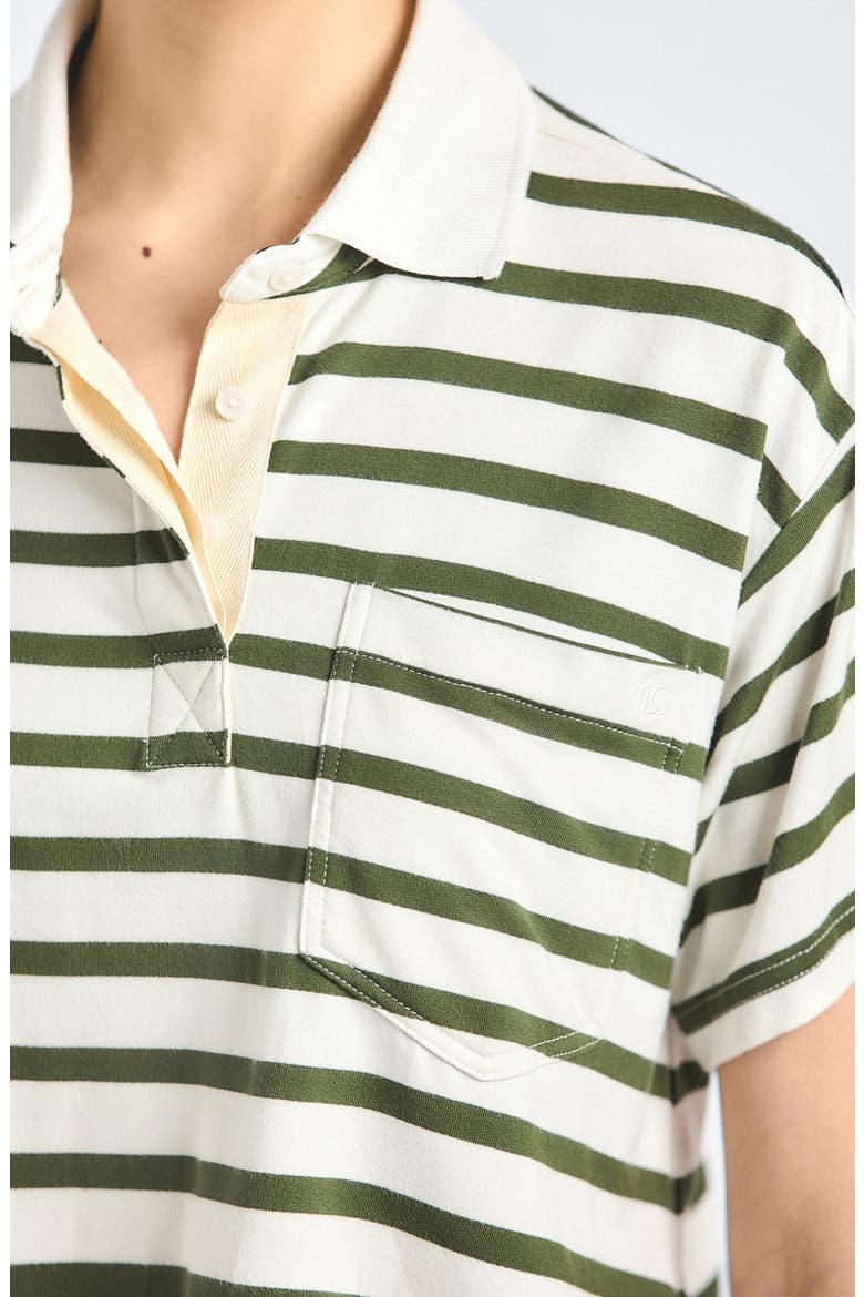 Indira Stripe Stretch Jersey Crop Polo, Alternate, color, WHITE/ FATIGUE STRIPE