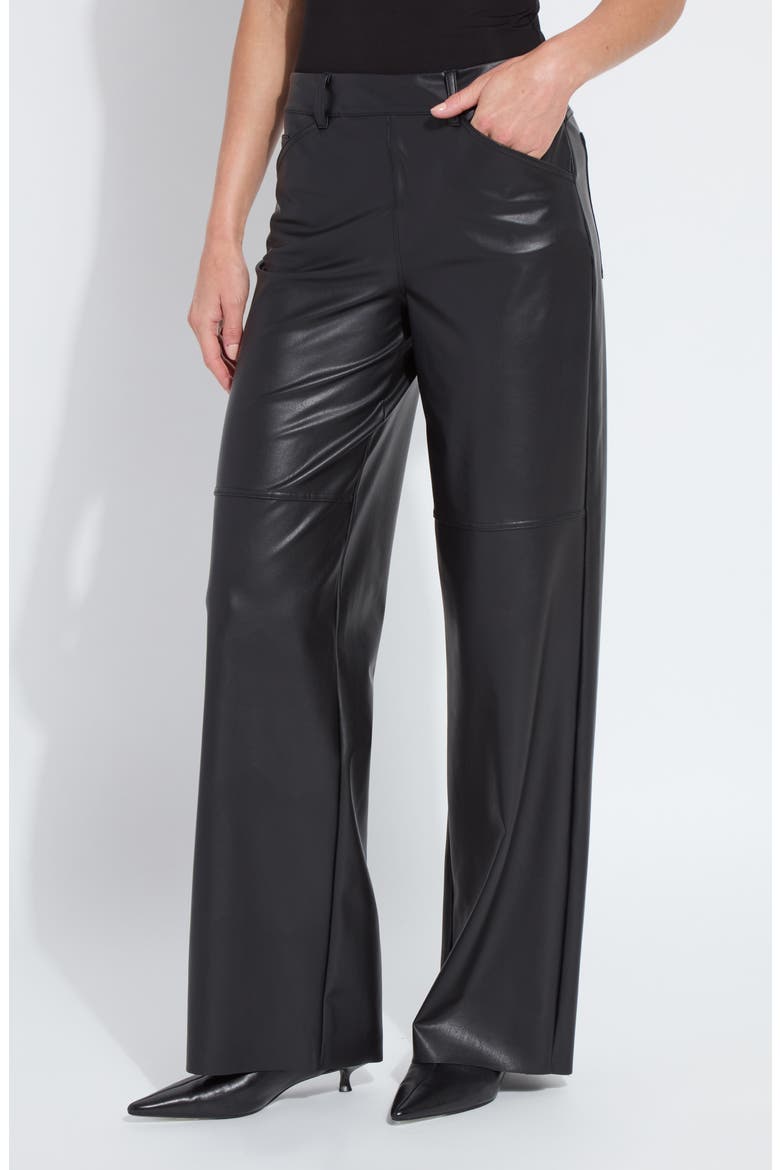 Azara Wide Leg Faux Leather Pants, Alternate, color, BLACK