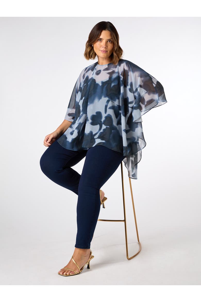 Abstract Floral High Low Overlay Top, Alternate, color, Print
