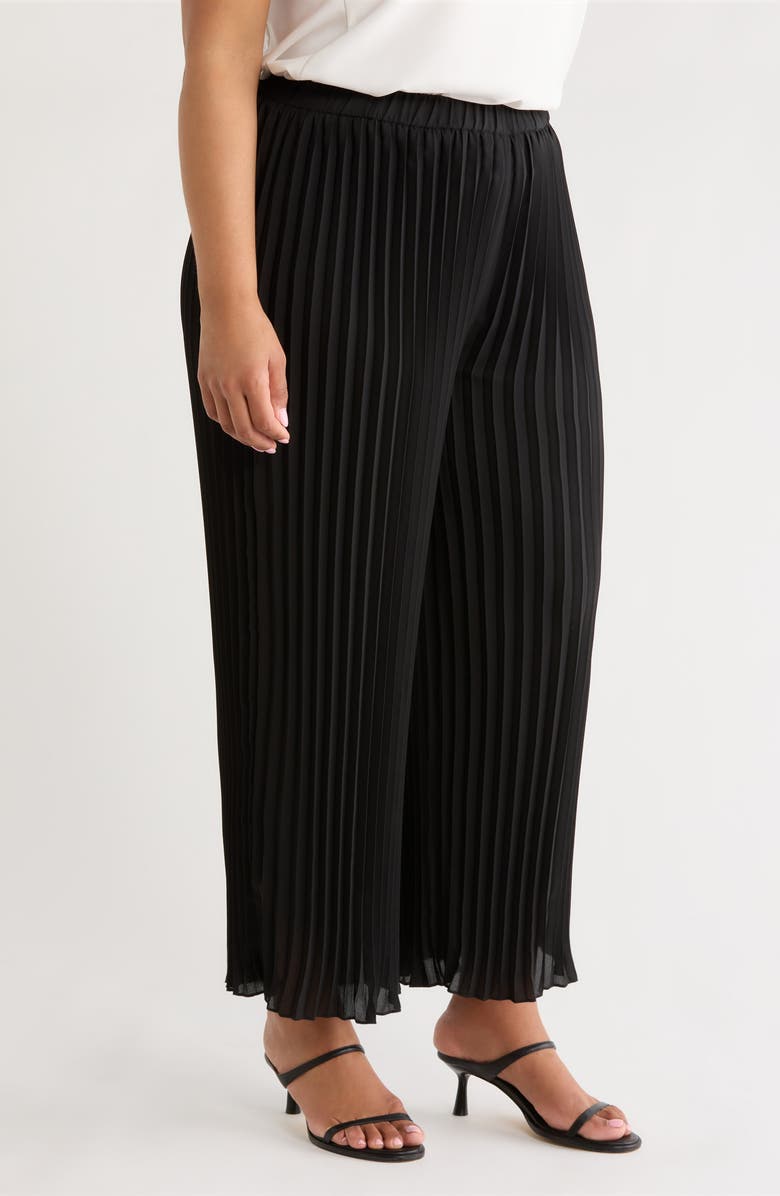 Anne Klein Pleated Pull-On Crop Wide Leg Pants, Alternate, color, Anne Black